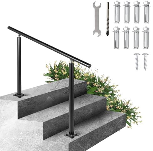 Happybuy Corrimano in Alluminio Nero per Scale Esterne 3 Piedi, 34 Pollici Corrimano per Esterni, Ringhiera per Esterni Regolabile da 0 a 60 Gradi Corrimano per Scale Ringhiera per Esterni, Giardino
