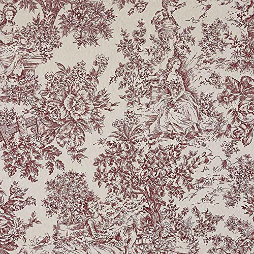 Kt KILOtela - Tissu Toile Imprimé, Confection Décoration Intérieure, Assises de Fauteuils, Coussins, Galettes de Chaises, 100 cm x 280 cm Largeur, Toile de Jouy, Grenat, Écru, 1 mètre