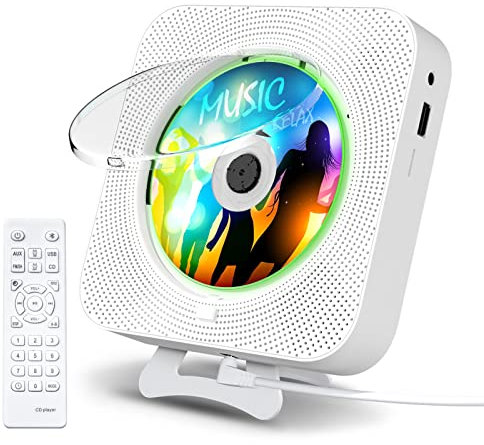 KOVCDVI CD Player mit Hintergrundlichtern Bluetooth Lautsprecher CD-Player für Wandmontage mit FM-Radio USB-Wiedergabe TF-Kartenwiedergabe AUX-Wiedergabe LCD-Bildschirm Fernbedienung Staubschutzhülle