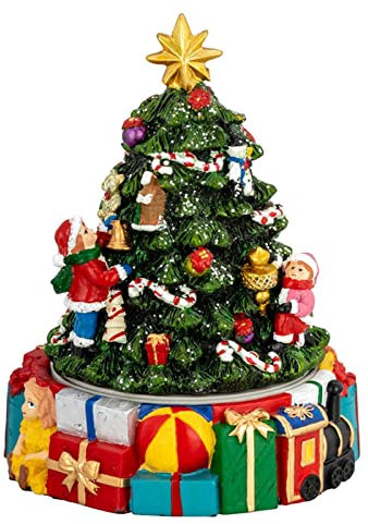 Spieluhr Weihnachten Polyresin - 16 cm Musikdose mit Weihnachtsbaum & Geschenken, bunt verziert & nostalgisch - spielt „Oh Tannenbaum“ - festliche Weihnachtsdeko & Geschenkidee