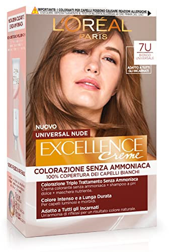 L'Oréal Paris Permanente Coloration Excellence Universal Nude, ohne Ammoniak, mit universeller Reflexion, geeignet für alle Hauttypen, intensive Farbe mit langem Halt, Blond 7u