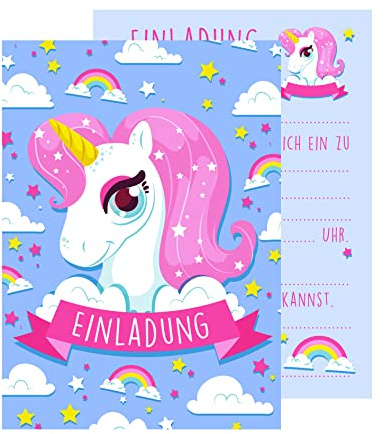 Edition Seidel Set 12 Einladungskarten Einladungen Kindergeburtstag Geburtstag Party Mädchen mit süßem Einhorn in rosa und pink Postkarte Einladung (Design Einhorn 1)