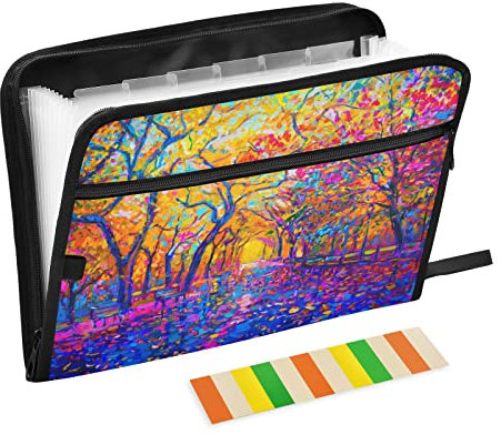 Mnsruu Herbst Baum Ölgemälde Kunstwerk 13 Taschen Fächermappe mit Etiketten, Akkordeon-Aktenordner Aktenordner Brief A4 Papier für Büro Schule Student