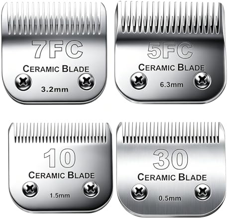 Ersatzklingen für Hundepflege, kompatibel mit Andis Pet Clipper/Oster A5/Wahl KM Series Hundeschermaschine, Keramikklinge und Edelstahlklinge (10+30+7FC+5FC)
