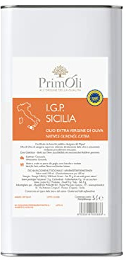 PrimOli Olio di oliva spremuto a freddo I.G.P. SICILIA da frutti di Sicilia, fruttato, per salse di verdure, pesce alla griglia e formaggi freschi come la ricotta, 5000ml
