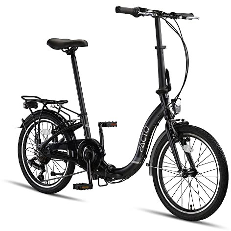 PACTO SIX - Hollandrad Hochwertiges Klappfahrrad 27cm Aluminiumrahmen Bike 20 Zoll Aluminiumräder Bicycle, 6 Speed Shimano Gänge Faltrad Klapprad Fahrrad Klappfahrrad Für Erwachsene Blau (Schwarz)