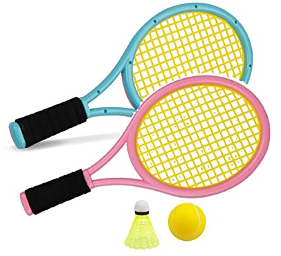 Unibos | Kid Tennis Racket Set with Bag | Plastic Racquet Include Foam Ball & Shuttlecocks for Children (Over 3 Years Old) | Toddler Outdoor/Indoor Sport Play | UK