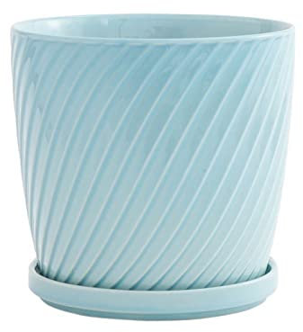 Vaso da Piantare Vaso da fiori in ceramica traspirante di alto valore con vassoio Fioriera for cactus succulente for piante verdi semplici alla moda Vaso per Piante da Interno (Color : Blue, Size :
