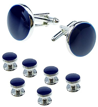 Manschettknappar för män 8 st manschettknappar och dubbar, smoking skjorta manschettknappar och knappar set för bröllop alla hjärtans dag festival födelsedag årsdag examensgåva, 20mm x 18mm, Blå,