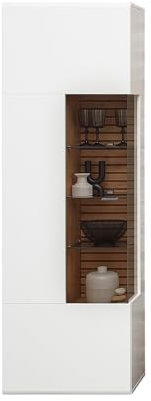 Lomadox Vitrine Standvitrine, 65cm breit, weiß mit Eiche