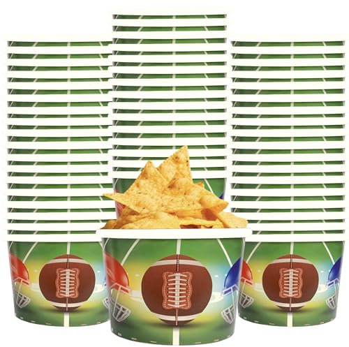 BASHOUT Football Snack Bowls | 48 Pcs Football Party Snack Cups | 9oz Big Game Football Treat Bowls | Disposable Football Cups for Ice Cream, Chili, Chips | Football Paper Bowls for Hot and Cold Food