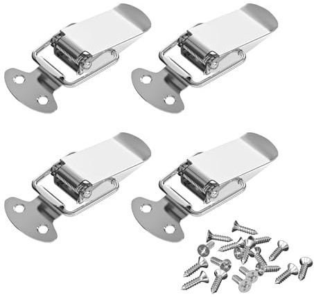 VOCIBO® Lot de 4 fermetures à cliquet en acier inoxydable de 34 mm avec vis, 16 pièces, fermeture à levier, fermeture de caisse, serrure à capuchon pour tiroir, coffre, armoire