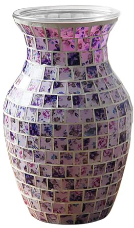 AiiBowy Vase, Glasvasen, Handgefertigt Mosaik Glasvase, Dekorative Vasen, Modern Vase für Büro, Wohnzimmer, Küche, Heimdekoration, Tischdekoration, Schlafzimmer, Bücherregale, Hochzeit, Party, (Lila)