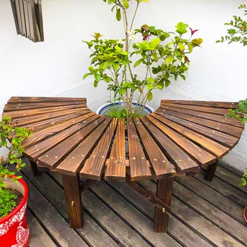 cendbirut Halbrunde Gartenbank aus Holz, Baumbank, umwickelbare Baumbank, Gebogene Holzbänke für den Außenbereich, stark, für den Garten, natürlich, 120 cm
