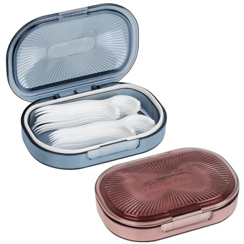 Adorila 2er-Pack Reise-Wattestäbchen-Etui mit herausnehmbarer 4-Wege-Trennwand, schmaler Haargummi- und Zahnseide-Picker-Organizer für Kulturbeutel (Rosa/Blau) | Herausnehmbare 4-Wege-Trennwand, schmaler Haargummi- und Zahnseide-Picker-Organizer für Kulturbeutel