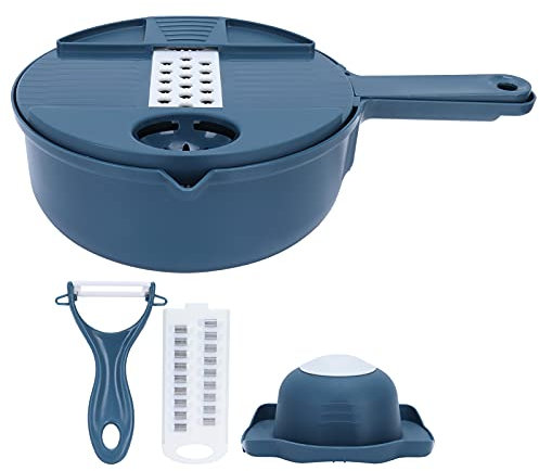 Sunicon 12 in 1 Manual Vegetable Cutter Chopper, Multifunction Portable Manual Food Slicer Food Shredder Slicing Tool Kitchen Utensils for Potato Onion Chopper Garlic Peeler (Dark Blue)