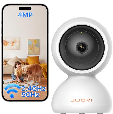 JUOVI Telecamera di Sicurezza da 4MP, 2,4/5 GHz WiFi, Sicurezza Domestica a 360° con App, Rilevamento e Tracciamento del Movimento, Visione Notturna, Audio a 2 vie, Modalità Privacy (Bianco)