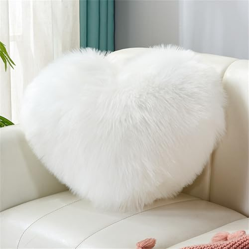 Herzkissen Doppelseitiger Flausch Superweiches Plüsch Dekokissen Love Zierkissen Herz Dekoratives Kissen für Wohnzimmer Sofa Kind Schlafzimmer Bett (Weiß,40x50 cm)