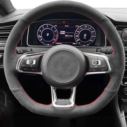Rivestimento Protettivo Volante Per Golf 7 Per GTI Per Golf Per R Per MK7 Per Polo Per GTI Per Scirocco 2015 2016 Coprivolante Per Auto In Pelle Scamosciata Nera Cucita A Mano Copristerzo(Black Thread