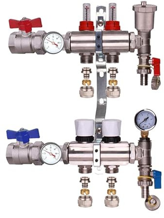 Kudos-Trading - 2 Port Underfloor Heating Manifold: Efficient Heating Solution for Your Home Save Energy Sturdy Design Easy Installation Suitable for Water-Based Radiant Floor Heating Systems.