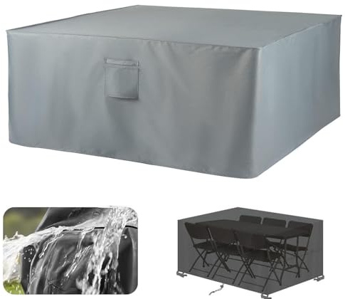 XUEDNGM Table Covers Garden Furniture Covers Waterproof 165 x 140 x 80 cm, 420D, Ripproof, Dust-Proof, with Air Vent Rectangular Garden Furniture Set Covers with Air Vent, Grey