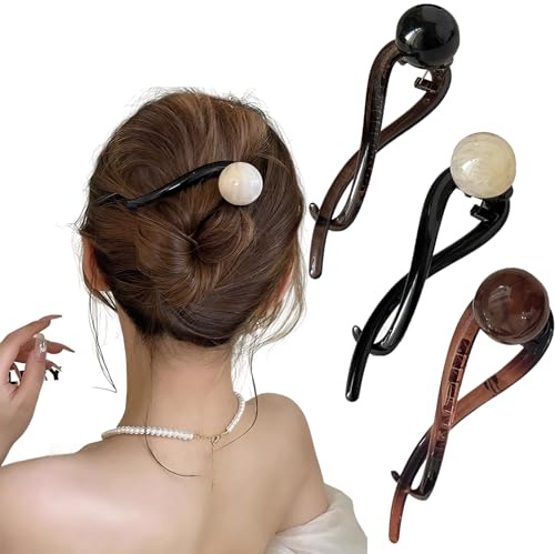 3 Stück Haarspange Damen,Perlen Haarspangen Damen Groß,French Hair Pin für Banana Clip,Haarnadeln Groß,Französische Haarspange,French Twist Hair Pin,Elegante Haarklammern,Haare Banana Dickes Pins