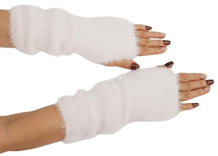 BelleVive Armstulpen für Damen, fingerlose Handschuhe aus nerzähnlichem Samt, Y2K-Pulswärmer, lange Armstulpen, gestrickte fingerlose Thermohandschuhe, warme Winterhandschuhe, Weiß