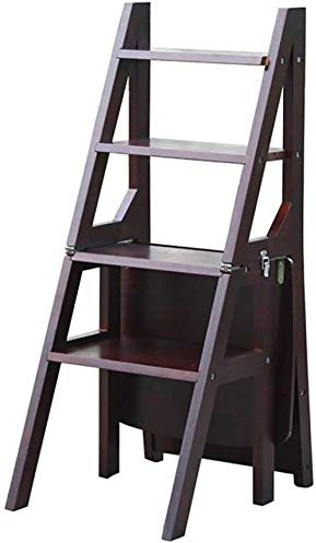 Multifunktionaler Tritthocker aus Holz, Klappleiter, Schuhregal, Blumenregal, Küchenhocker, Walnussholz