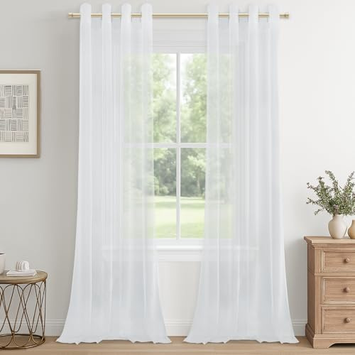 CUTEWIND Schlafzimmer Gardinen und Vorhänge Weiss Transparent Wohnzimmer Modern 2er Set, Vorhang Weiß mit Ösen Durchsichtig 250 cm Lang, Fenster Gardine Voile Kinderzimmer 140 cm Breit