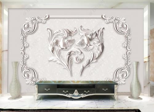 XLMING Pájaros De Escayola En Relieve 3D Papel Pintado Casa Sala Decoración Estar Comedor Sofá Dormitorio TV Fondo de Pared-400cm×280cm