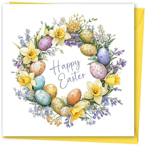 Easter Card. Easter Wreath Design with matching Envelope. 150x150mm. Ecofriendly. Blank Inside. Printed and Packed in UK.