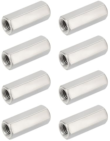 HiPicco Dadi di accoppiamento esagonali, M12 x 1,25, passo UNF, lunghezza 50 mm, confezione da 8 dadi di accoppiamento per aste filettate e prigionieri, confezione da 8