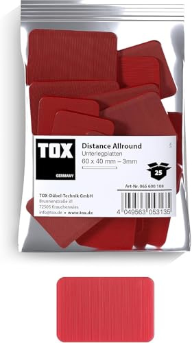 TOX Distance Allround Unterlegplatten M, Ausgleichsplatten aus Kunststoff, belastbar bis 5 Tonnen, Polypropylen, 60 x 40 x 3 mm, 1 Beutel, 25 Stk., 065600108