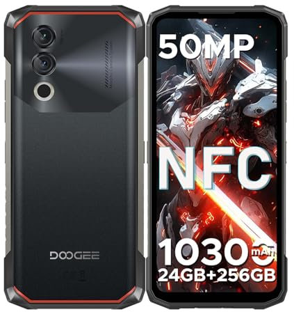 DOOGEE Blade10 Power Teléfono Móvil Irrompible Libre Android 14, Movil Resistente 10300mAh/18W, 24GB+256GB/TF 2TB, Pantalla 6,6'' HD+, Cámara AI 50MP, 3 Ranuras/Widevine L1/NFC/GPS/Face ID Huella 2025