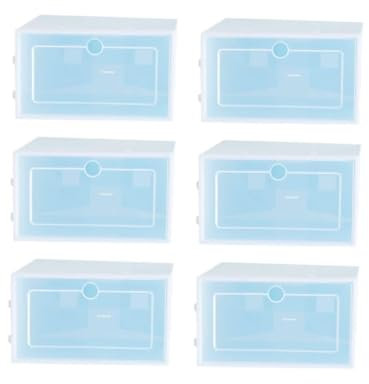 HEALEEP Scatole Per Scarpe Impilabili in Plastica Trasparente Spesse, Contenitori Porta Scarpe Resistenti Coperchio, Organizer Per Scarpiere e Armadi, Set Da 6 Pezzi Taglia s Blu
