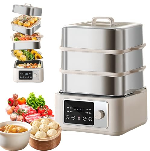 Vaporiera elettrica per alimenti, 8/12/16L 1350W Vapore per verdure con touch screen, timer 24h, 8 funzioni menu, isolamento a doppia modalità, vapore multifunzionale intelligente in acciaio