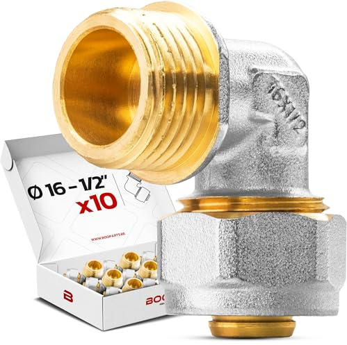 BOOPARTS – 10 piezas – Conexión multicapa 16-1/2 (15-21) a rosca – Codo macho multicapa – accesorio de fontanería para tubo multicapa 16