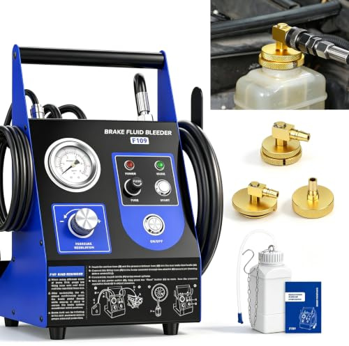 PARAOUTIL Automatic Brake Bleeding Kit 220V 0.5-2.5Bar Adjustable Pressure | Bubble Free Filling，One Person Operation Electric Brake Fluid Bleeder with 3 Master Cylinder Adapter for Ford Vw BMW Toyota