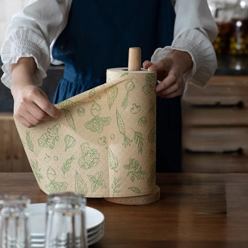 sosame Japanisches Bambusfaser (SHIMOYAMA) - Küchentücher auf Rolle, 50er-Rolle (25 x 25 cm) - stark saugfähig, schnell trocknend, wiederverwendbar - Landhausstil (Grün)