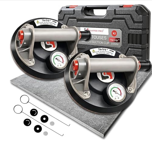 SHAFFER PRO Saugheber Set 2 Stück – Vakuum Glassauger mit Griff – Fliesensaugheber als Hebewerkzeug für Fliesen, Glas, Feinsteinzeug, Granit & Fenster – Tragkraft bis 320 kg