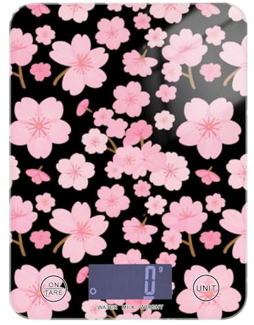 Bilancia da cucina giapponese rosa con fiori di ciliegio, display LCD, 5 kg/5 g, mini bilancia da cucina con 4 unità per cottura espresso (batterie non incluse)