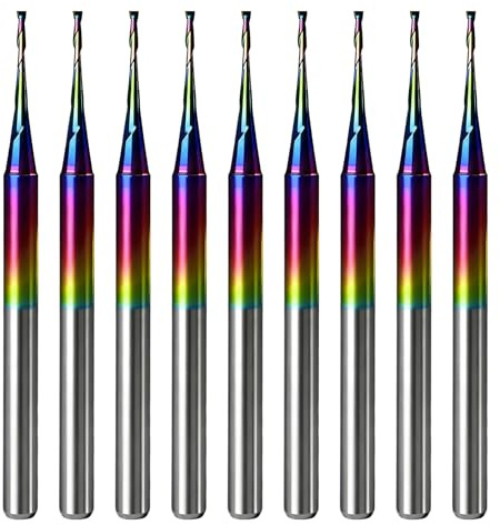Eyryfui 10Pcs CNC Router Bits with TAC Coating 1/8 Shank Upcut CNC Bit End Mill Solid Carbide Endmill Two Flute Spiral Milling Cutter for Wood PVC Engraving (1/32 x1/8 x1/8 x1-1/2)