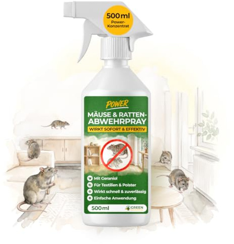 GREEN GUARDIA Mäuse/Ratten Abwehrspray – Sprühfertiges Power Konzentrat mit pflanzlichen Ölen | 500 ml für Innen & Außen | sofort, effektiv & nachhaltig