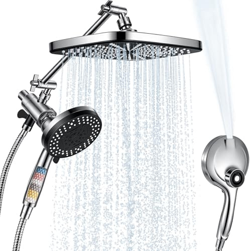 Walkinstin Rainfall Shower Head With Handheld Combo, Adjustable Drivse Filtered Shower Heads with Handheld Spray Combo, One-piece High Pressure, Built-in Magnetic Docking and Power Jets