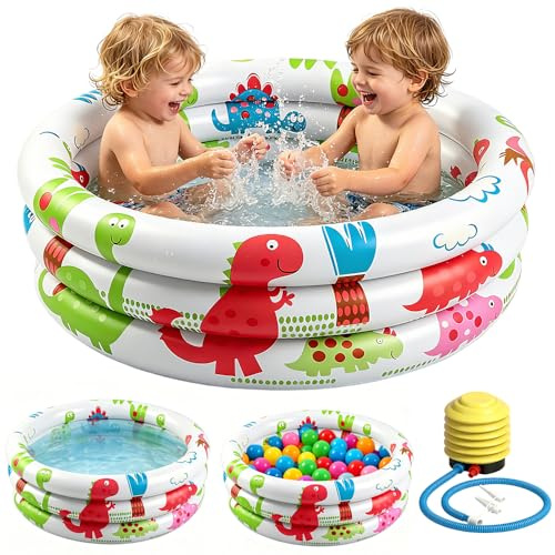 Paddling Pools for Kids, 90CM Inflatable Baby Swimming Pool, 3 Ring Portable Paddling Pools with Inflatable Safety Bubble Bottom for Indoor&Outdoor Water Play Garden Backyard, Summer Kid Pool