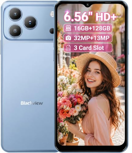 Blackview Wave 7C 4G Smartphone Offerte, Display 6,56'' HD+, 16GB+128GB (Esterna 2TB), Creatore AI Foto & Video, 32MP+13MP, Video 1080P, 3 Slot per Schede, Android 16 Dual SIM Cellulare, GPS Blu