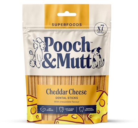 Pooch & Mutt - Cheddar Cheese Dog Dental Sticks (Regular Sticks), Dog Dental Chew, for Teeth and Gums Cleaning, 1 pack of 7 sticks (packaging may vary)