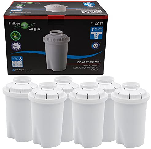 FilterLogic FL601T | Pack de 6 - Cartucho de filtro para jarra compatible con BRITA Classic, Laica Multi-Flux, BWT Anna filtros de agua para jarras filtrantes