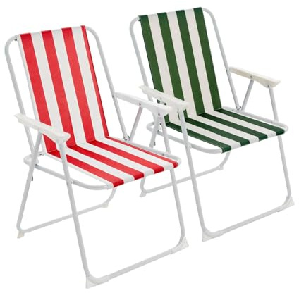 Harbour Housewares Klapper Metallstrandstühle - Rot/Grüner Streifen - Pack Von 2