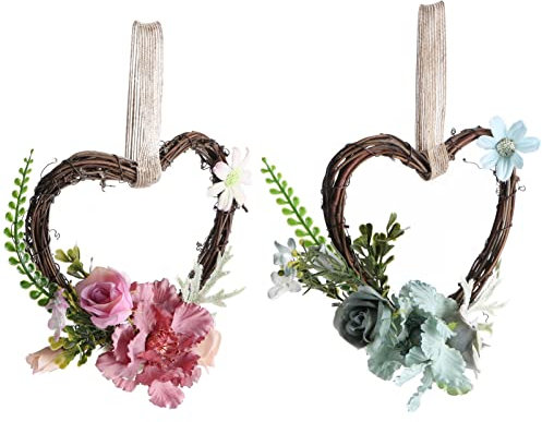 LIOOBO Heart Shaped Grapevine WreathTwigs Wreath DIY Vine Wreath Decorations for Front Door Wall Hanging 2 Pcs